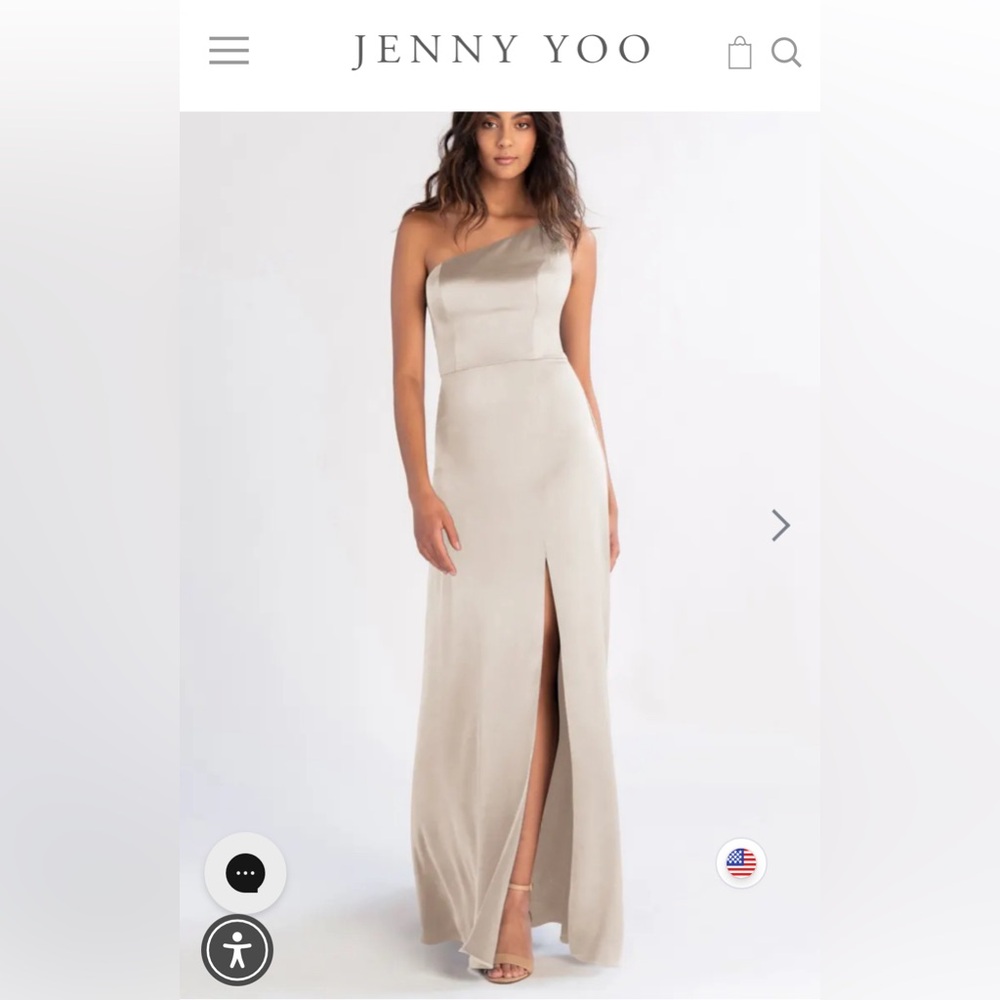 Jenny Yoo Jensen bridesmaids dress in Latte
